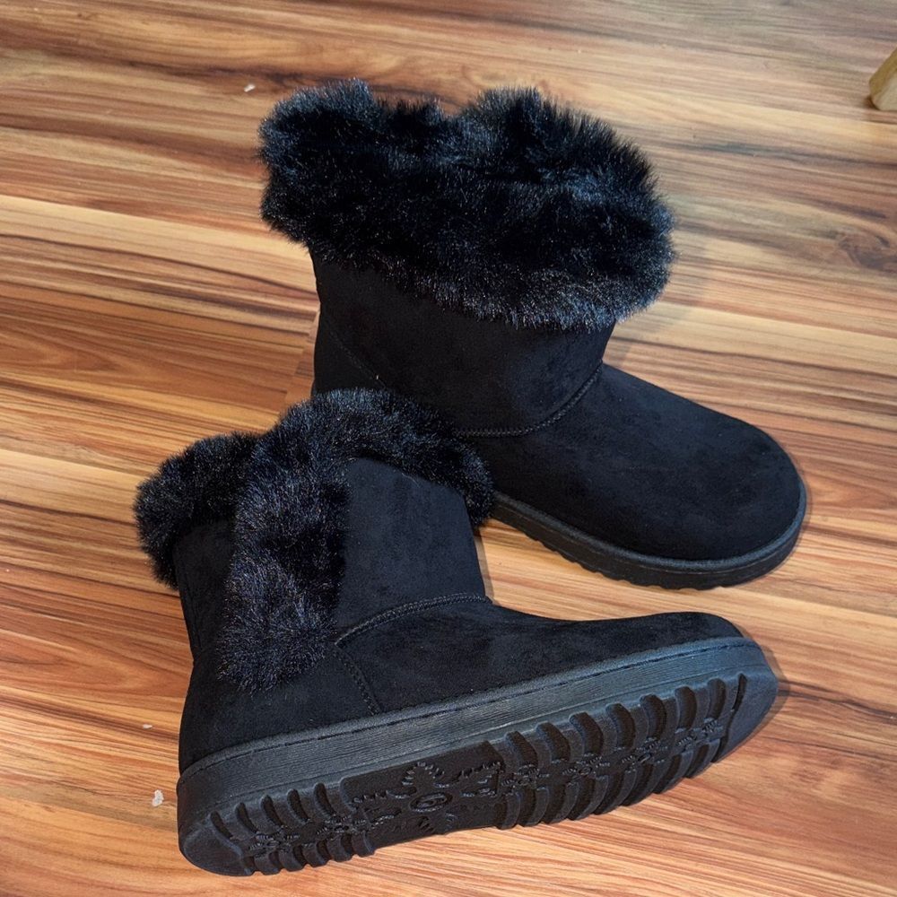 SO Black Faux Fur Ankle Winter Boots